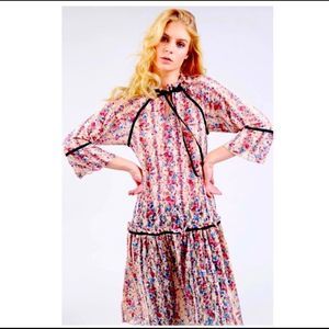 NWT! GORGEOUS POL ROMANTIC DROP WAIST FLORAL DRESS W/TRUMPET SLEEVES-MEDIUM